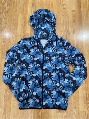 Zara Man- Blue Camouflage Hooded Windbreaker Jacket